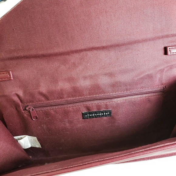 Atmosphere Red Burgundy Suede with Gold Tone Bow & Chain Strap Purse Clutch - Picture 7 of 7